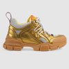 Replica Gucci Unisex Flashtrek Sneaker in Gold Metallic Leather 5.6 cm Heel