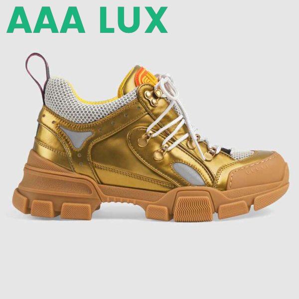 Replica Gucci Unisex Flashtrek Sneaker in Gold Metallic Leather 5.6 cm Heel 2