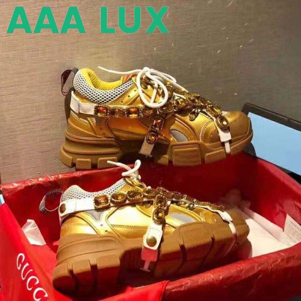 Replica Gucci Unisex Flashtrek Sneaker in Gold Metallic Leather 5.6 cm Heel 4