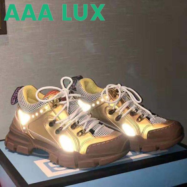 Replica Gucci Unisex Flashtrek Sneaker in Gold Metallic Leather 5.6 cm Heel 5