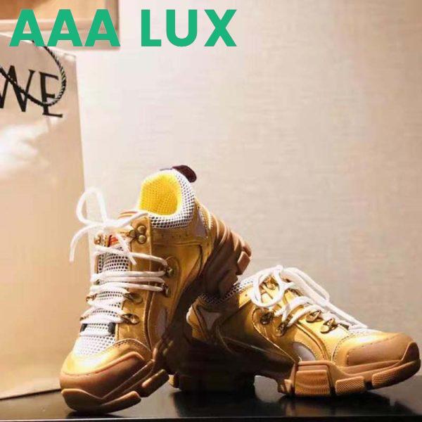 Replica Gucci Unisex Flashtrek Sneaker in Gold Metallic Leather 5.6 cm Heel 7