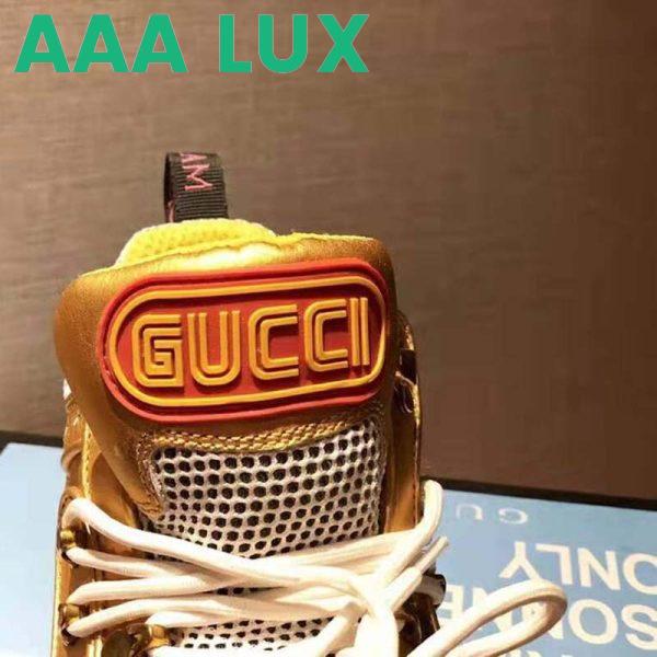 Replica Gucci Unisex Flashtrek Sneaker in Gold Metallic Leather 5.6 cm Heel 10