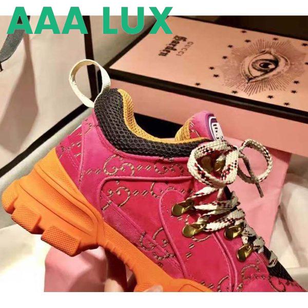 Replica Gucci Unisex Flashtrek Sneaker with Crystals in GG Velvet with Leather 5.6 cm Heel-Pink 10