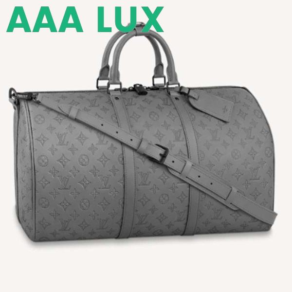 Replica Louis Vuitton LV Unisex Keepall 50B Anthracite Gray Monogram Shadow Calf Leather