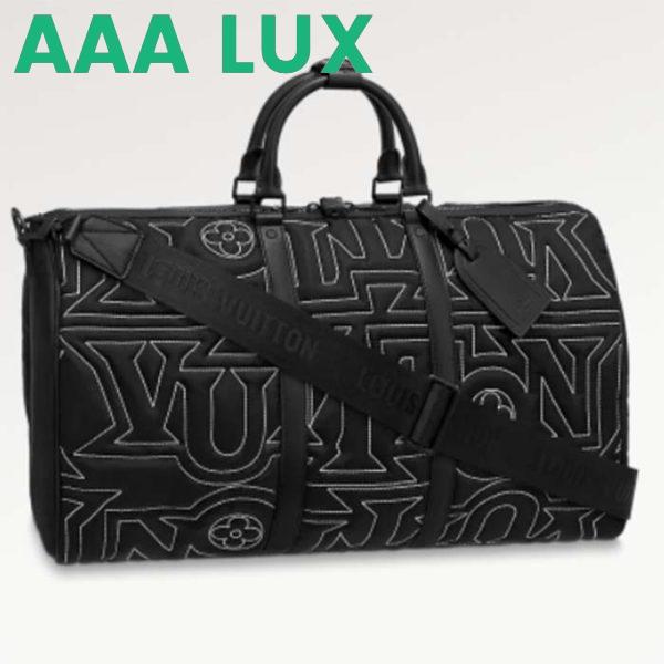 Replica Louis Vuitton LV Unisex Keepall 50B Black Nylon Cowhide Leather Signature Embroidery 2