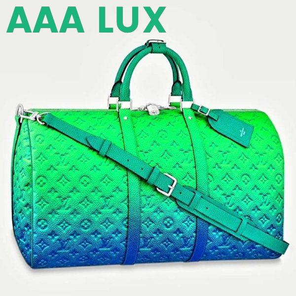 Replica Louis Vuitton LV Unisex Keepall 50B Blue Green Taurillon Cowhide Leather