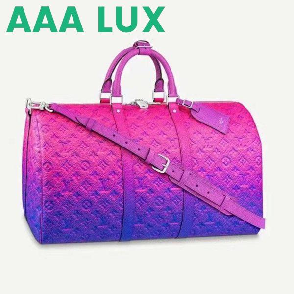 Replica Louis Vuitton LV Unisex Keepall 50B Blue Pink Taurillon Cowhide Leather