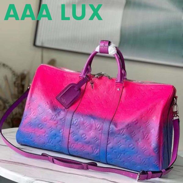 Replica Louis Vuitton LV Unisex Keepall 50B Blue Pink Taurillon Cowhide Leather 3