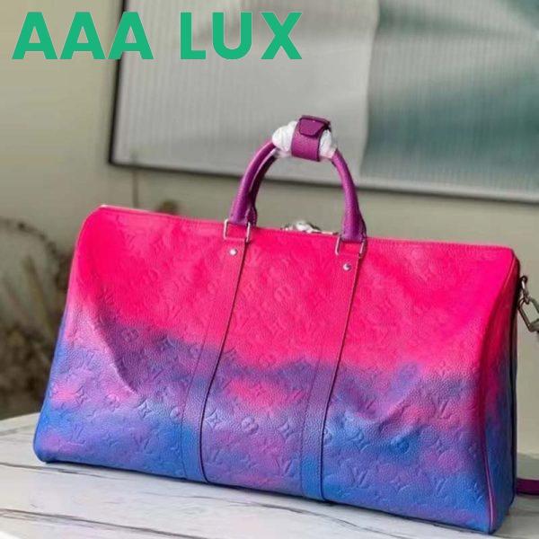 Replica Louis Vuitton LV Unisex Keepall 50B Blue Pink Taurillon Cowhide Leather 4