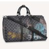 Replica Louis Vuitton LV Unisex Keepall 50B Damier Graphite Stamps Coated Canvas