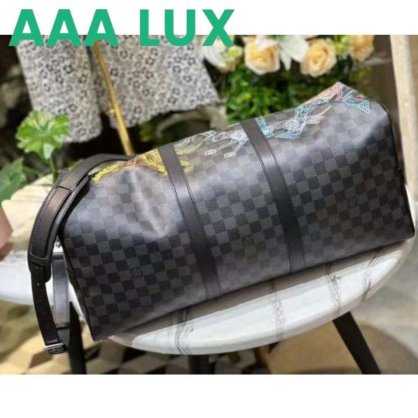 Replica Louis Vuitton LV Unisex Keepall 50B Damier Graphite Stamps Coated Canvas 5