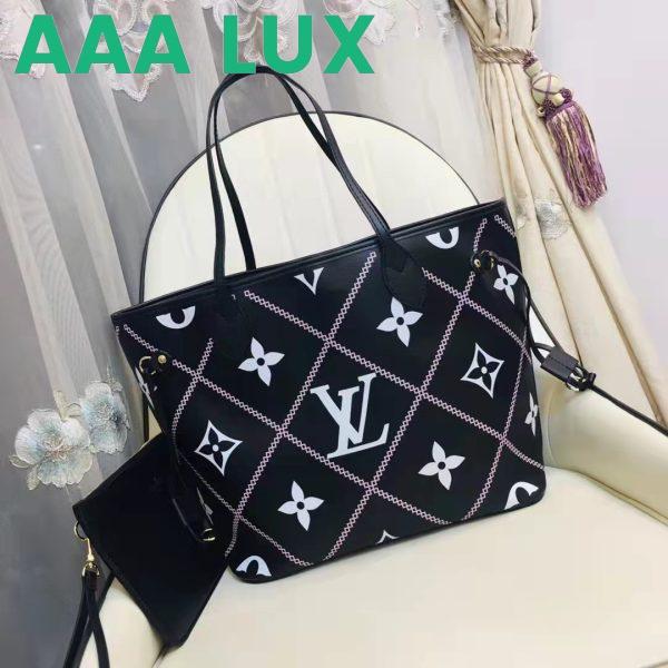 Replica Louis Vuitton LV Women Neverfull MM Tote Black Pink Grained Cowhide Leather 5