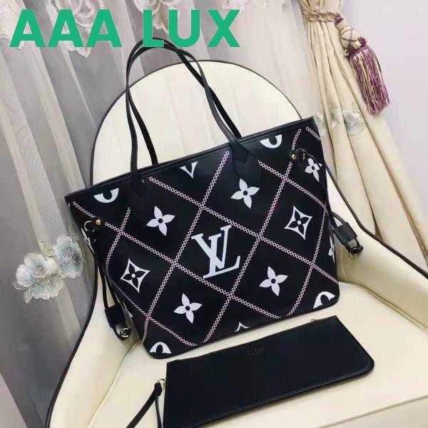 Replica Louis Vuitton LV Women Neverfull MM Tote Black Pink Grained Cowhide Leather 6