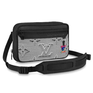 Replica Louis Vuitton LV Unisex Expandable Messenger Bag Textile Gray-Black