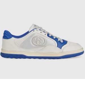 Replica Gucci Unisex GG MAC80 Sneaker Off White Blue Leather Round Toe Rubber Flat