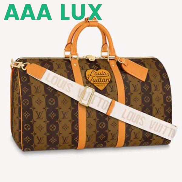 Replica Louis Vuitton LV Unisex Keepall Bandoulière 50 Travel Bag Brown Canvas