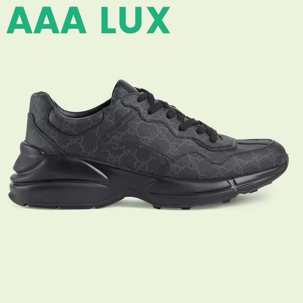 Replica Gucci Unisex GG Rhyton Sneaker Black Supreme Canvas Rubber Lace-Up Mid Heel 2