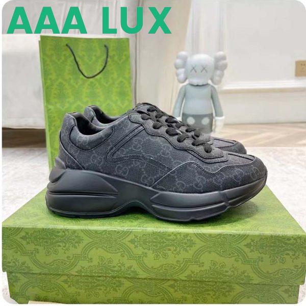 Replica Gucci Unisex GG Rhyton Sneaker Black Supreme Canvas Rubber Lace-Up Mid Heel 3
