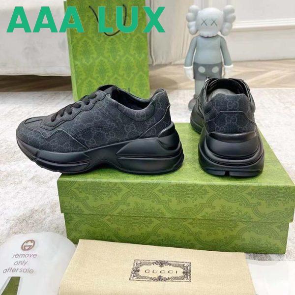 Replica Gucci Unisex GG Rhyton Sneaker Black Supreme Canvas Rubber Lace-Up Mid Heel 5
