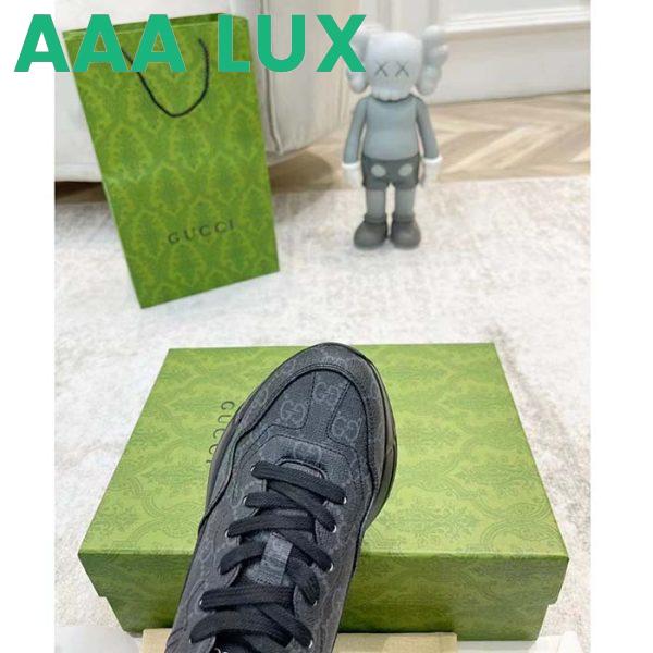 Replica Gucci Unisex GG Rhyton Sneaker Black Supreme Canvas Rubber Lace-Up Mid Heel 9