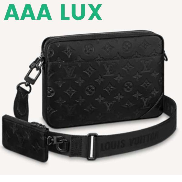 Replica Louis Vuitton LV Unisex Duo Messenger Black Monogram Shadow Calf Leather