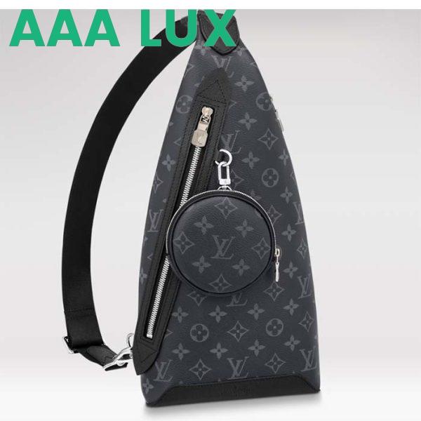 Replica Louis Vuitton LV Unisex Duo Sling Bag Black Monogram Coated Canvas Taiga Cowhide Leather