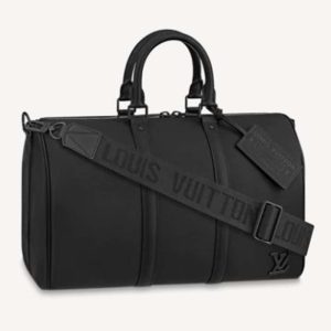 Replica Louis Vuitton LV Unisex Keepall Bandouliere 40 Black Cowhide Leather Black Hardware