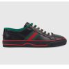 Replica Gucci Unisex Gucci Tennis 1977 Sneaker Black Leather Green Red Web Flat