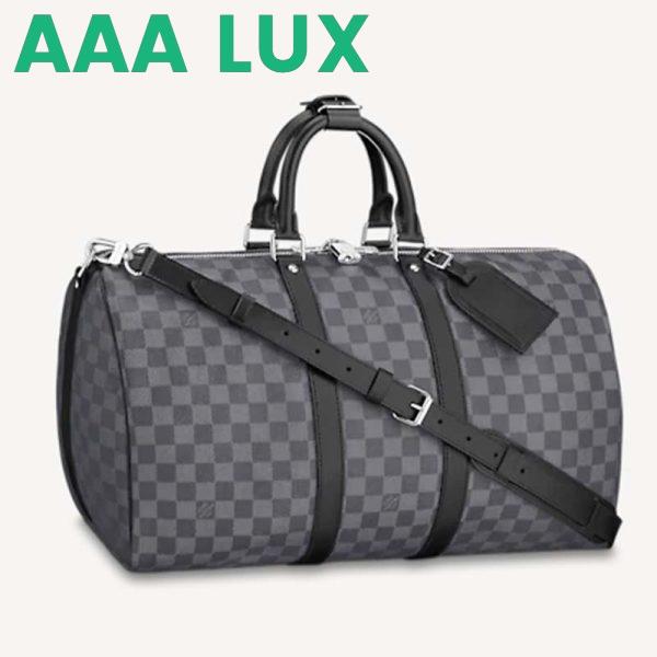 Replica Louis Vuitton LV Unisex Keepall Bandoulière 45 Travel Bag Grey Damier Graphite Canvas 2