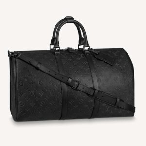 Replica Louis Vuitton LV Unisex Keepall Bandoulière 50 Bag Black Monogram Shadow Embossed Leather 2