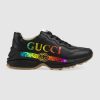 Replica Gucci Unisex Rhyton Gucci Logo Leather Sneaker-Black