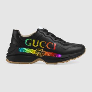 Replica Gucci Unisex Rhyton Gucci Logo Leather Sneaker-Black