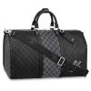 Replica Louis Vuitton LV Unisex Keepall Bandoulière 50 Travel Bag Black Graphite Damier Infini Cowhide