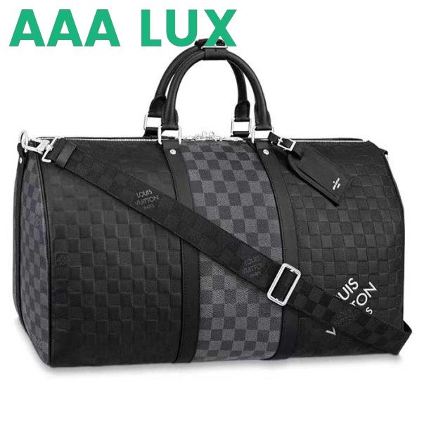 Replica Louis Vuitton LV Unisex Keepall Bandoulière 50 Travel Bag Black Graphite Damier Infini Cowhide