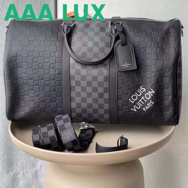 Replica Louis Vuitton LV Unisex Keepall Bandoulière 50 Travel Bag Black Graphite Damier Infini Cowhide 3