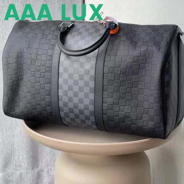 Replica Louis Vuitton LV Unisex Keepall Bandoulière 50 Travel Bag Black Graphite Damier Infini Cowhide 4