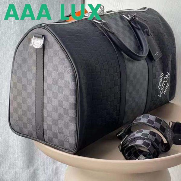 Replica Louis Vuitton LV Unisex Keepall Bandoulière 50 Travel Bag Black Graphite Damier Infini Cowhide 6