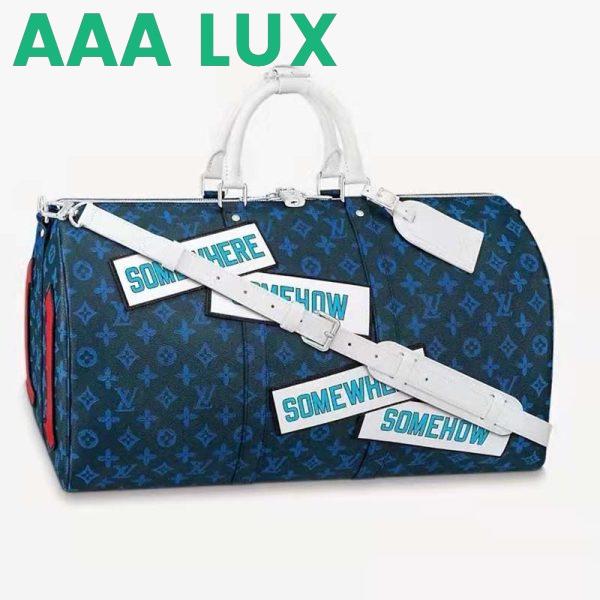 Replica Louis Vuitton LV Unisex Keepall Bandoulière 50 Travel Bag Blue Monogram Canvas