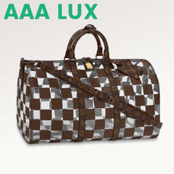 Replica Louis Vuitton LV Unisex Keepall Bandoulière 50 Travel Bag Monogram Chess Coated Canvas PVC