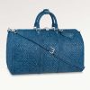 Replica Louis Vuitton LV Unisex Keepall Bandoulière 50 Weekend Bag Denim Blue Cowhide Leather