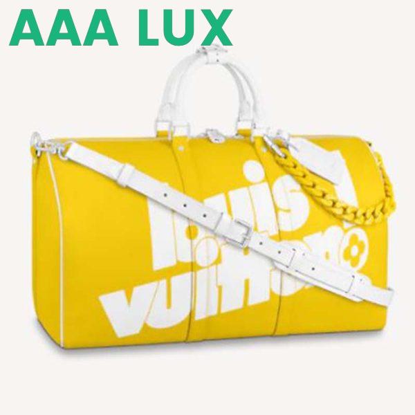 Replica Louis Vuitton LV Unisex Keepall Bandoulière 55 bag Acetate Chain Yellow Grained Cowhide Leather