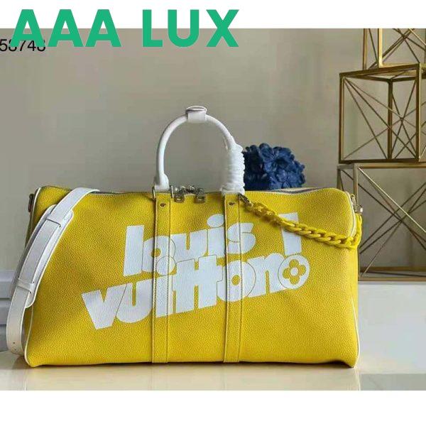 Replica Louis Vuitton LV Unisex Keepall Bandoulière 55 bag Acetate Chain Yellow Grained Cowhide Leather 3