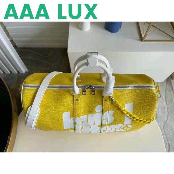 Replica Louis Vuitton LV Unisex Keepall Bandoulière 55 bag Acetate Chain Yellow Grained Cowhide Leather 6