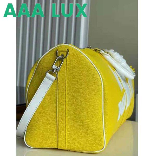 Replica Louis Vuitton LV Unisex Keepall Bandoulière 55 bag Acetate Chain Yellow Grained Cowhide Leather 7