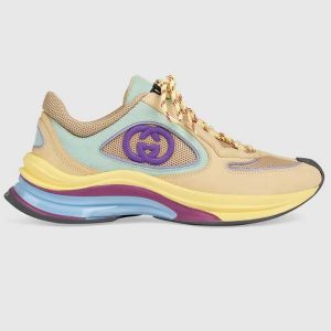 Replica Gucci Unisex Run Sneaker Yellow Suede Interlocking G Bi-Color Rubbe Low Heel 2