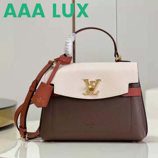 Replica Louis Vuitton LV Unisex Lockme Ever BB Handbag Brown White Calfskin 3