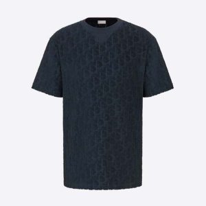 Replica Dior Men Oblique T-shirt Relaxed Fit Navy Blue Terry Cotton Jacquard 2