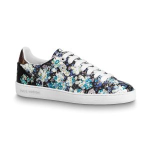 Replica Louis Vuitton LV Women Frontrow Sneaker in Flower-Printed Calf Leather-Blue