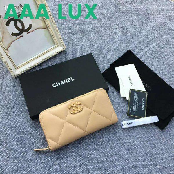Replica Chanel Women Chanel 19 Long Zipped Wallet Lambskin Leather-Beige Lambskin 3