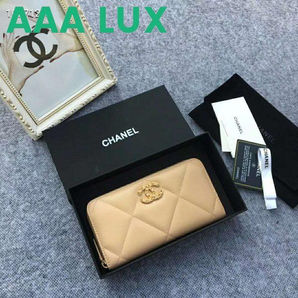 Replica Chanel Women Chanel 19 Long Zipped Wallet Lambskin Leather-Beige Lambskin 4